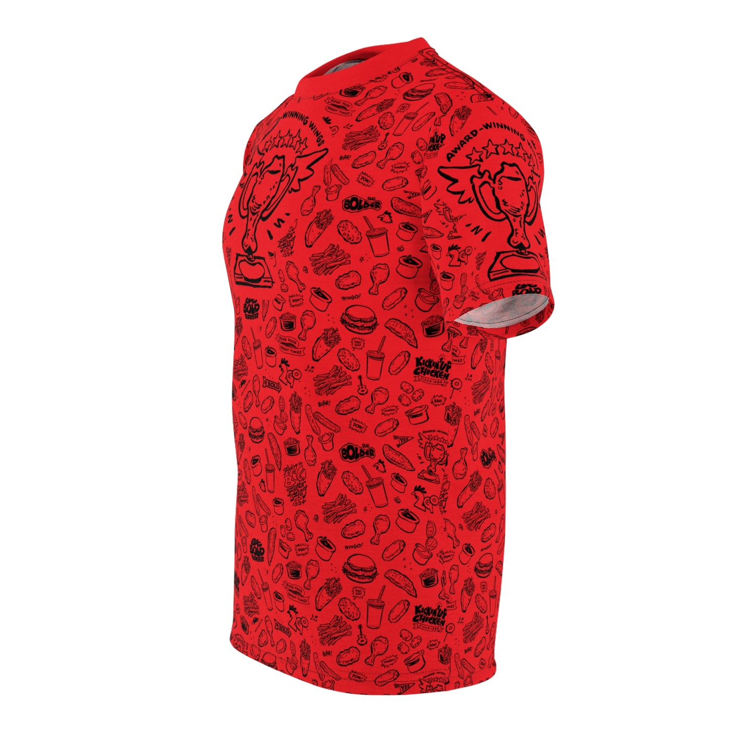 Black on Red "Wings Pattern" Award-Winning Snack Theme Unisex Tee - Fun, Unique Apparel for Food Lovers