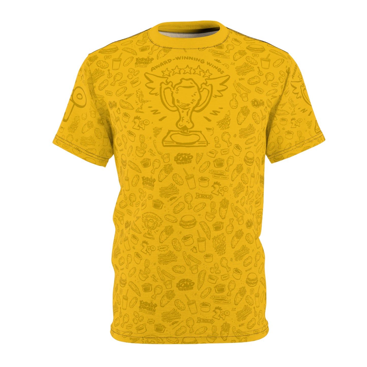 Dark Yellow on Yellow "Wings Pattern" Award-Winning Snack Theme Unisex Tee - Fun, Unique Apparel for Food Lovers