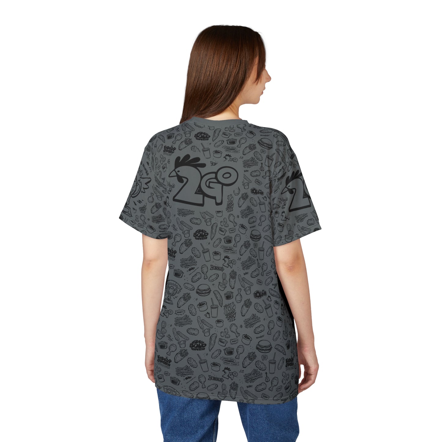Black on Dark Gray "Wings Pattern" Award-Winning Snack Theme Unisex Tee - Fun, Unique Apparel for Food Lovers