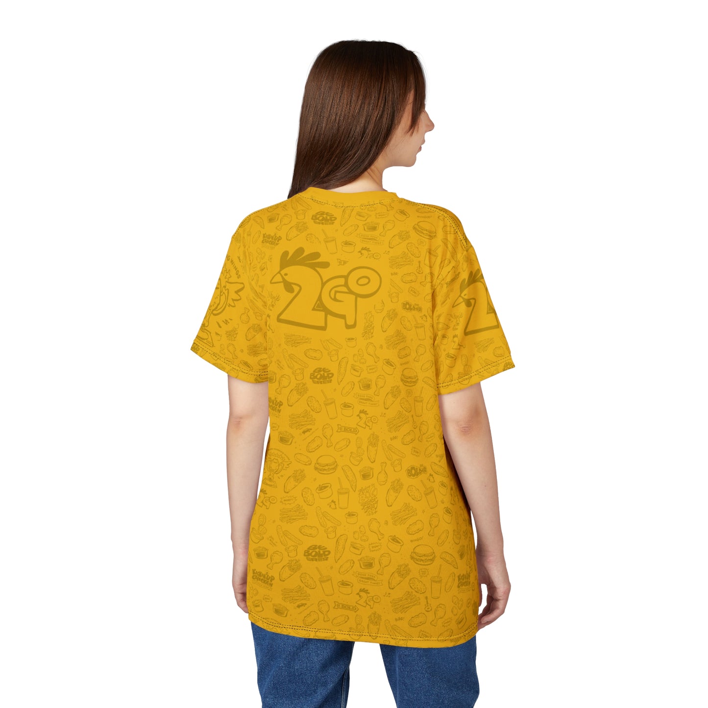 Dark Yellow on Yellow "Wings Pattern" Award-Winning Snack Theme Unisex Tee - Fun, Unique Apparel for Food Lovers