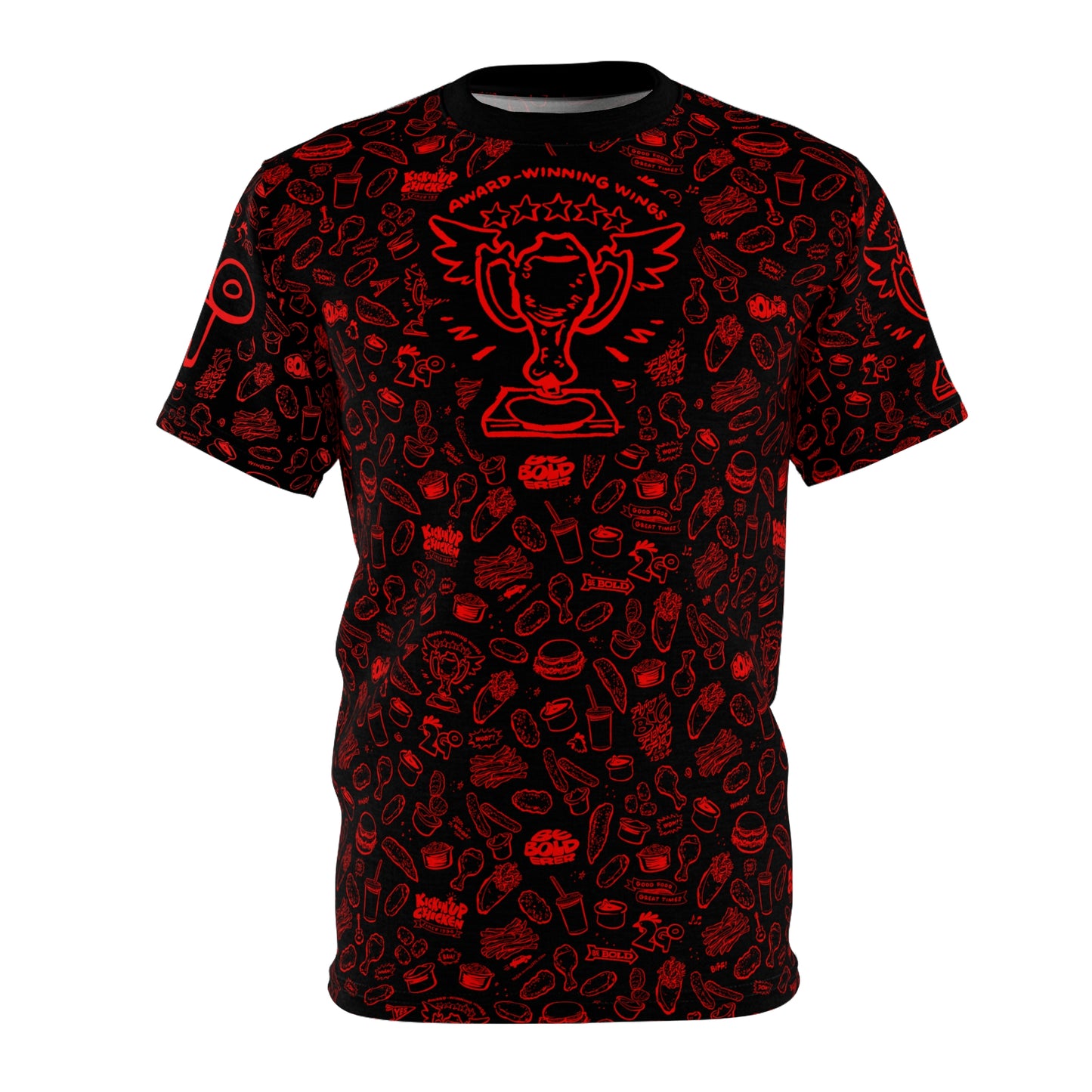 Red on Black "Wings Pattern" Award-Winning Snack Theme Unisex Tee - Fun, Unique Apparel for Food Lovers