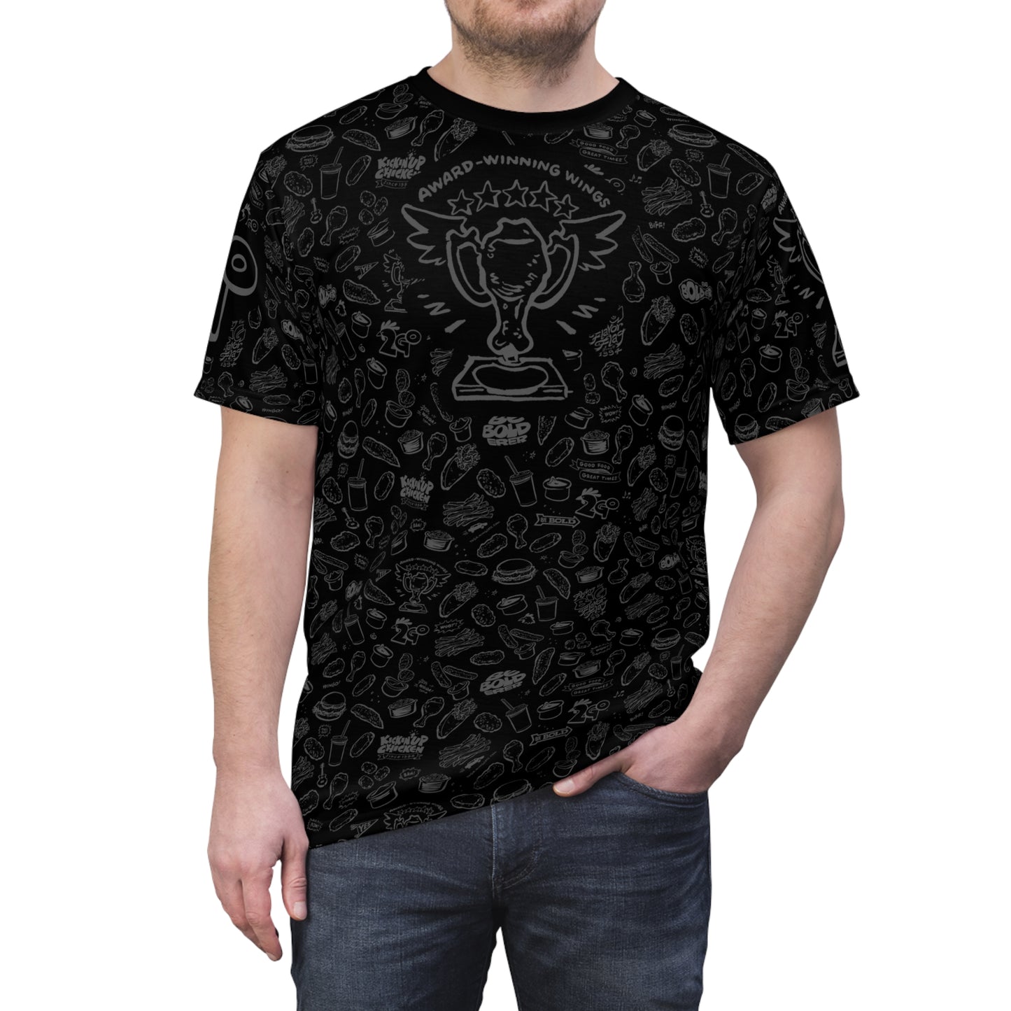 Light Gray on Black "Wings Pattern" Award-Winning Snack Theme Unisex Tee - Fun, Unique Apparel for Food Lovers