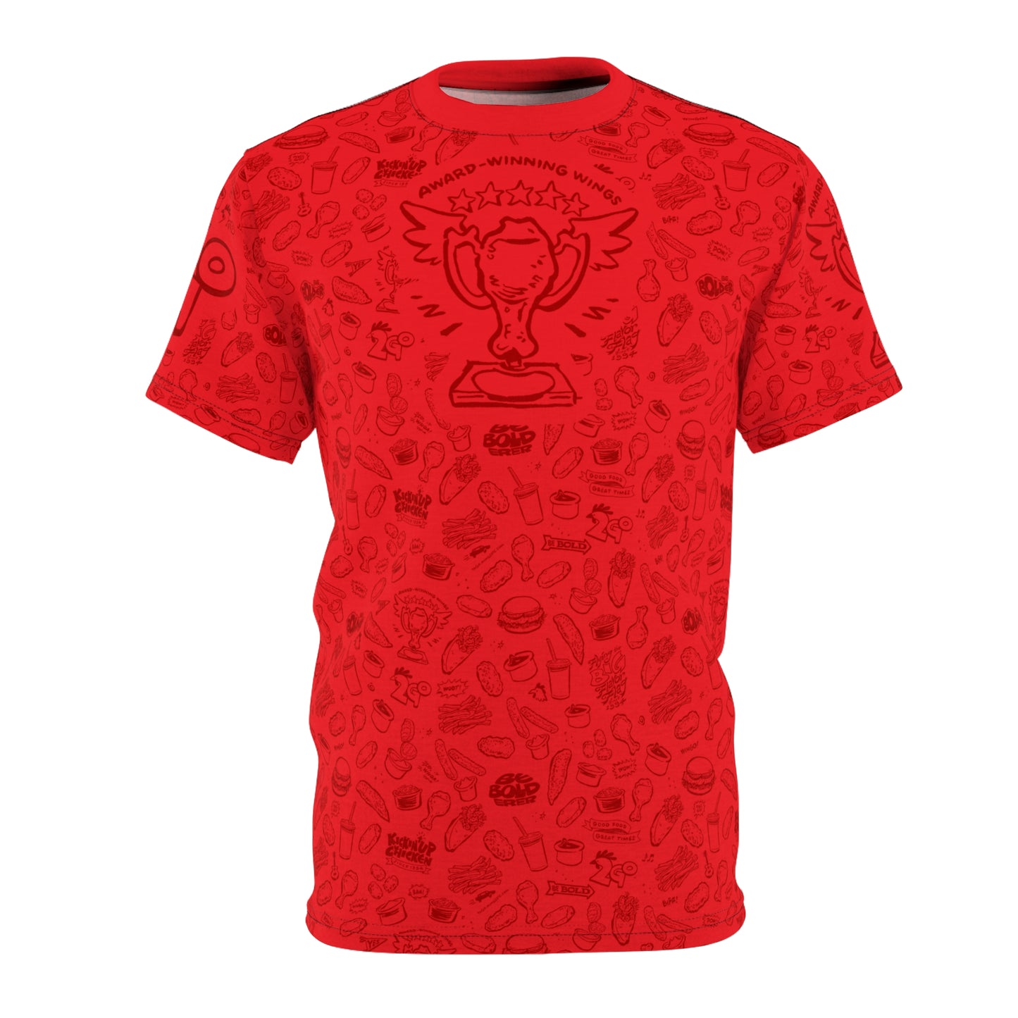Dark Red on Red "Wings Pattern" Award-Winning Snack Theme Unisex Tee - Fun, Unique Apparel for Food Lovers