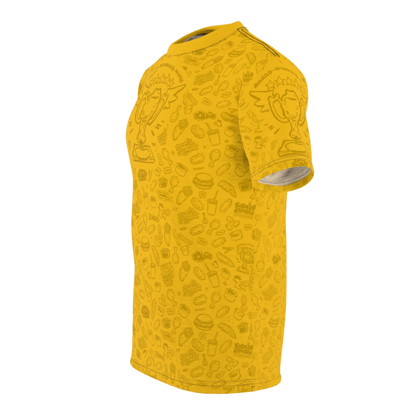 Dark Yellow on Yellow "Wings Pattern" Award-Winning Snack Theme Unisex Tee - Fun, Unique Apparel for Food Lovers