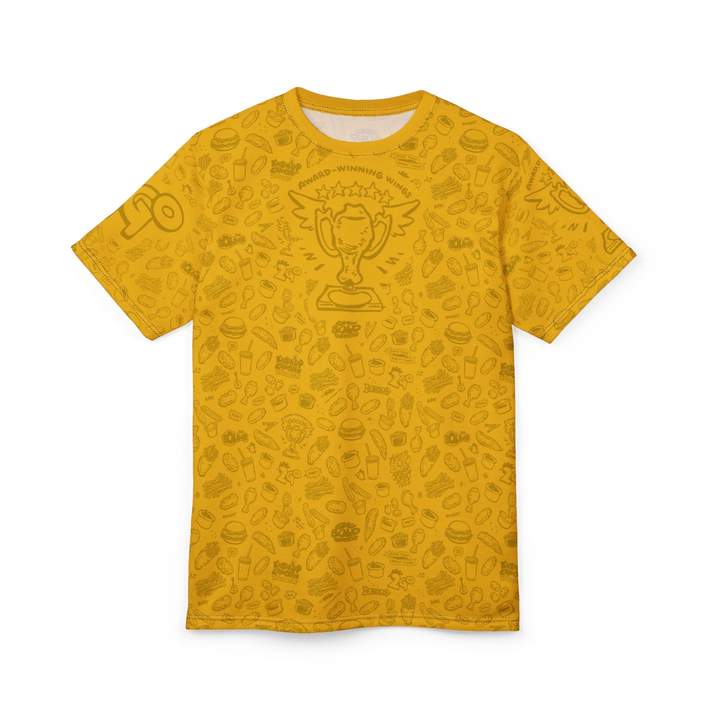 Dark Yellow on Yellow "Wings Pattern" Award-Winning Snack Theme Unisex Tee - Fun, Unique Apparel for Food Lovers