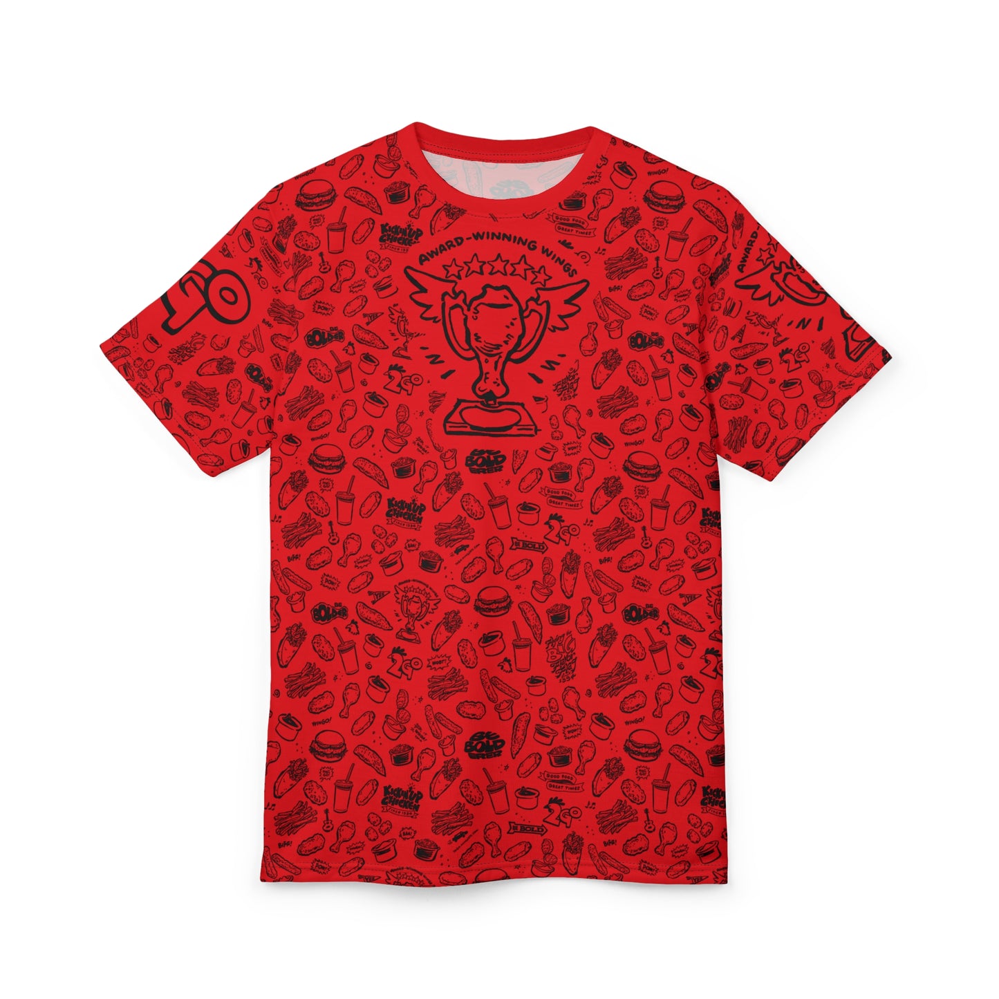 Black on Red "Wings Pattern" Award-Winning Snack Theme Unisex Tee - Fun, Unique Apparel for Food Lovers