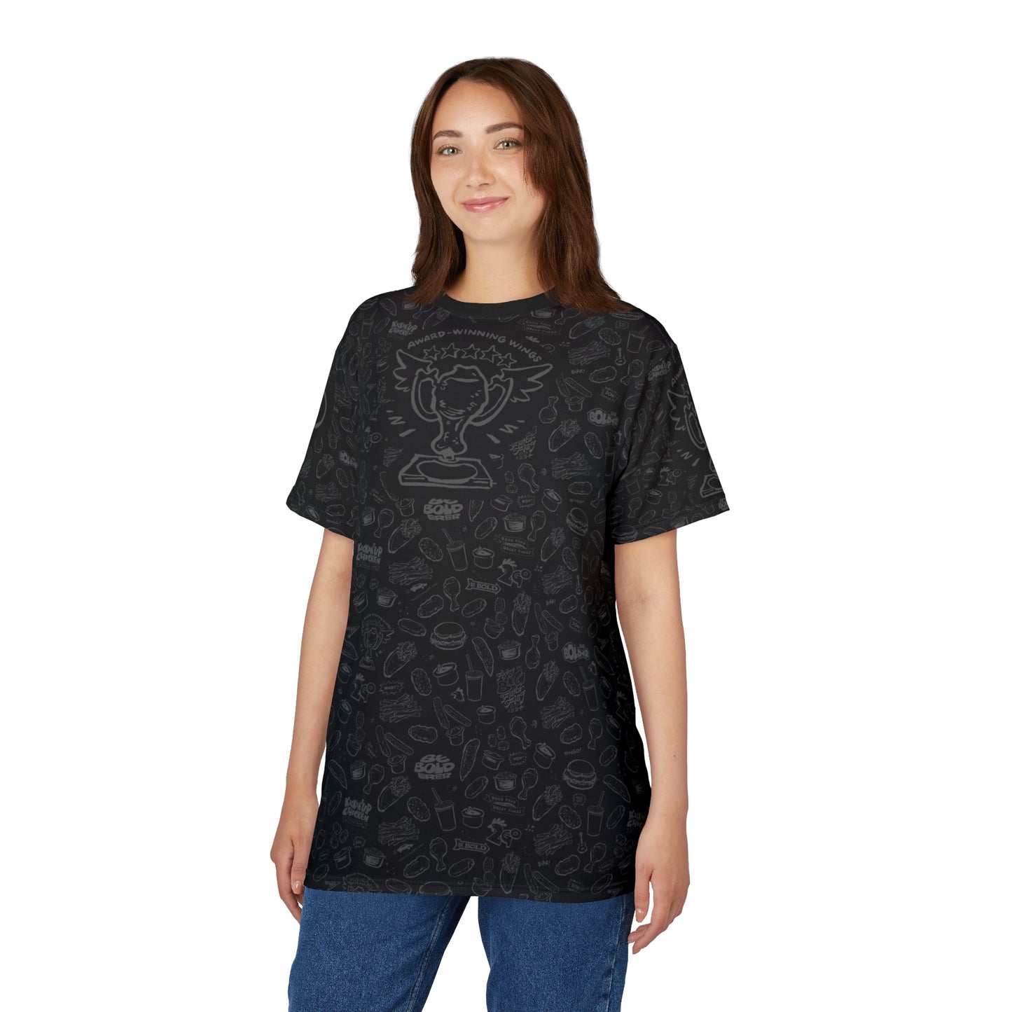 Light Gray on Black "Wings Pattern" Award-Winning Snack Theme Unisex Tee - Fun, Unique Apparel for Food Lovers