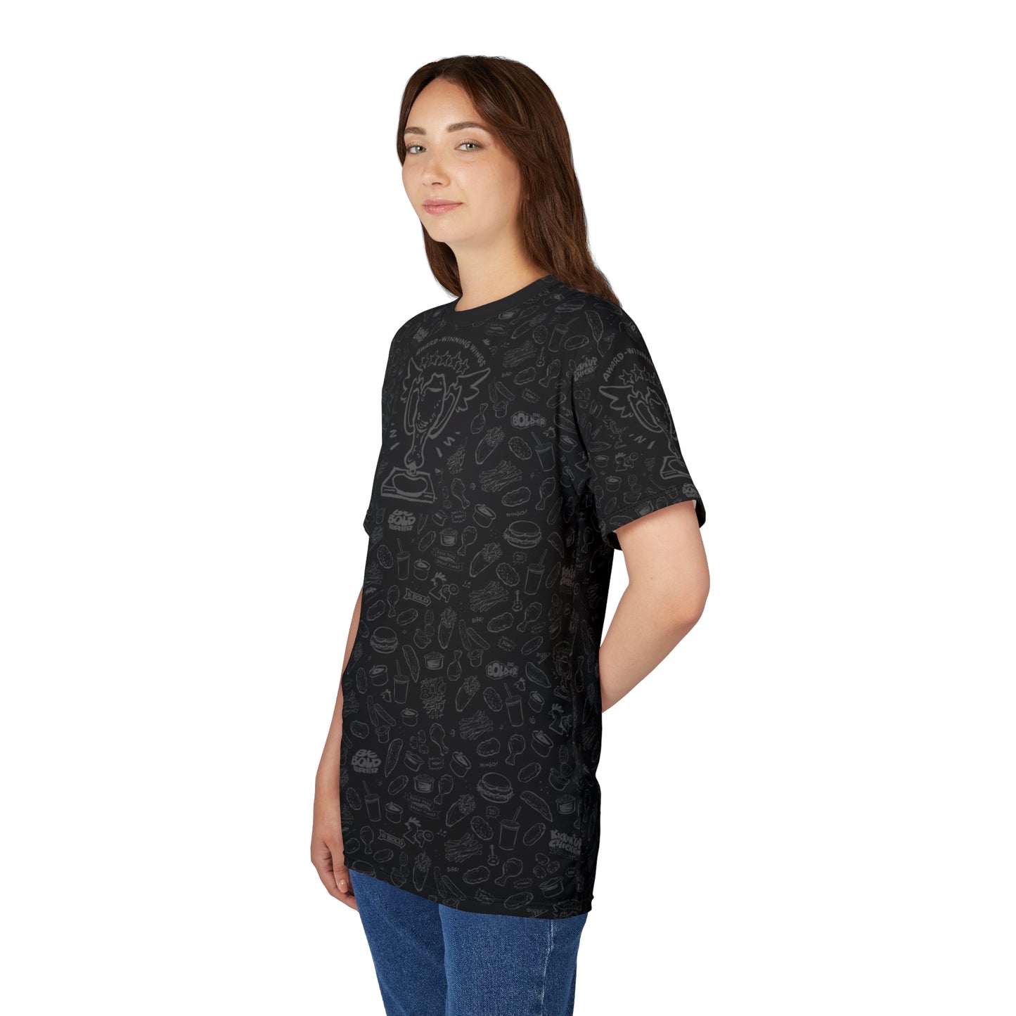 Light Gray on Black "Wings Pattern" Award-Winning Snack Theme Unisex Tee - Fun, Unique Apparel for Food Lovers