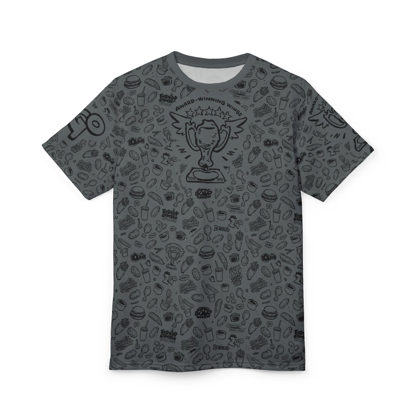 Black on Dark Gray "Wings Pattern" Award-Winning Snack Theme Unisex Tee - Fun, Unique Apparel for Food Lovers