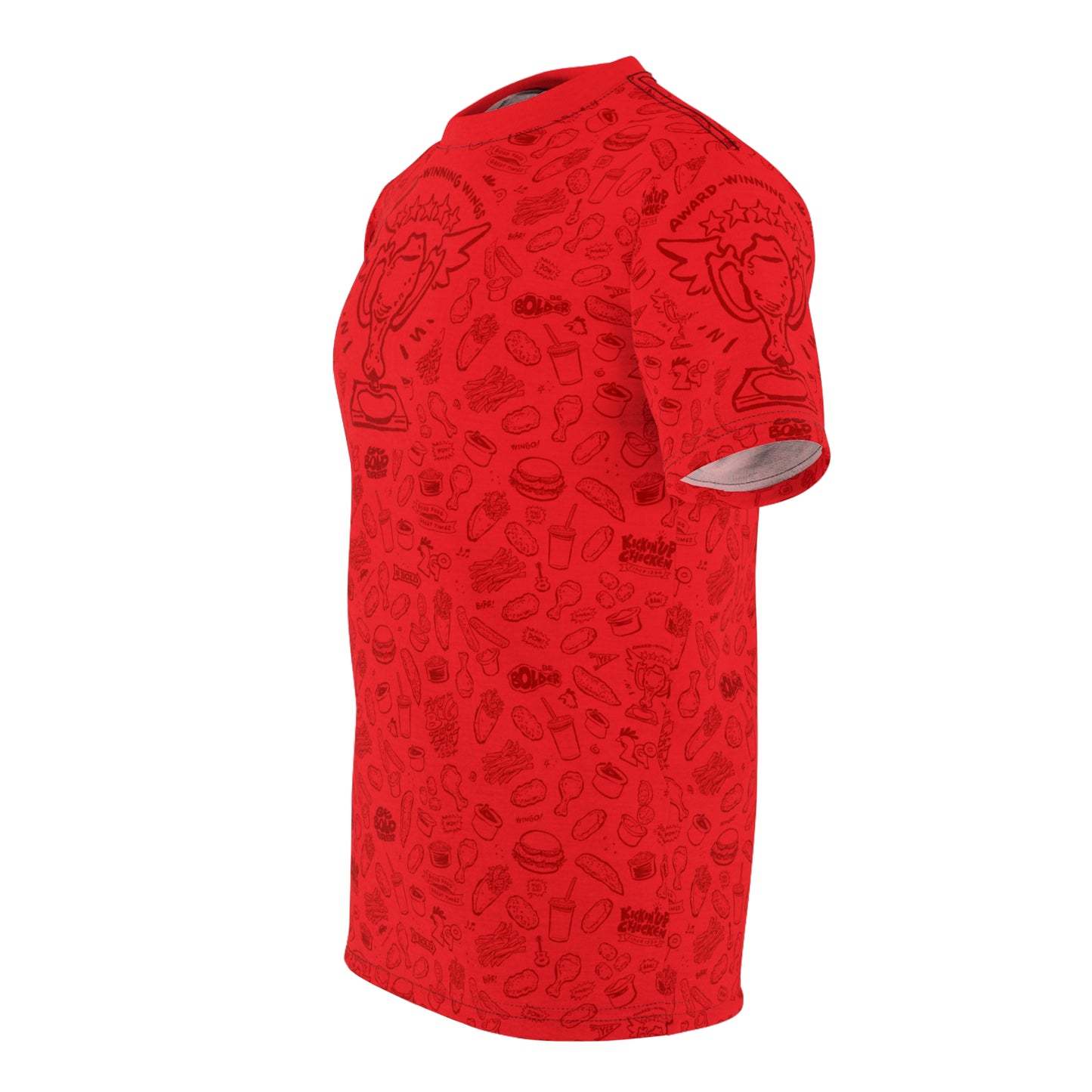 Dark Red on Red "Wings Pattern" Award-Winning Snack Theme Unisex Tee - Fun, Unique Apparel for Food Lovers
