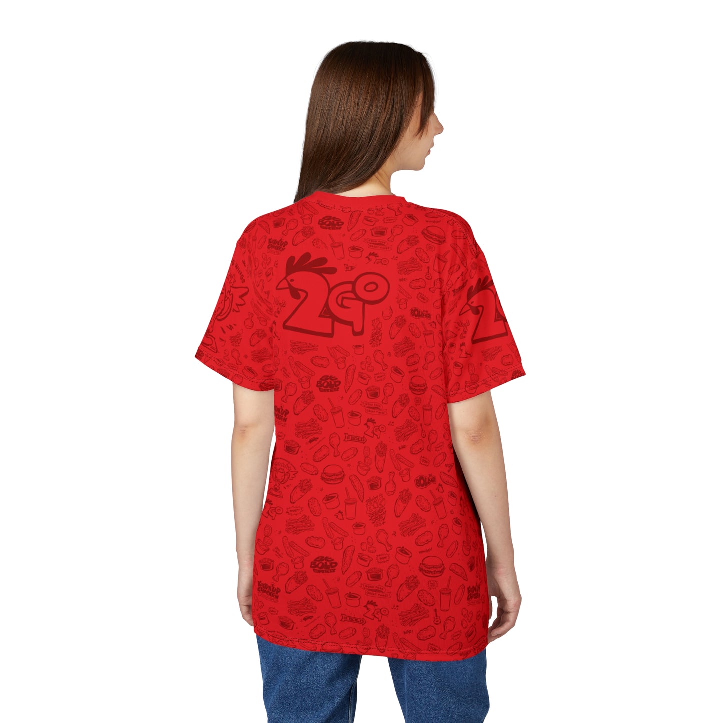 Dark Red on Red "Wings Pattern" Award-Winning Snack Theme Unisex Tee - Fun, Unique Apparel for Food Lovers