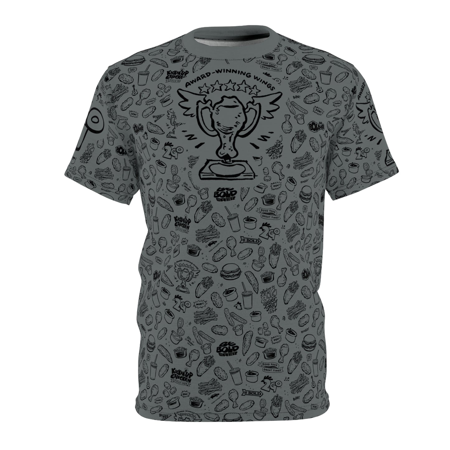 Black on Dark Gray "Wings Pattern" Award-Winning Snack Theme Unisex Tee - Fun, Unique Apparel for Food Lovers