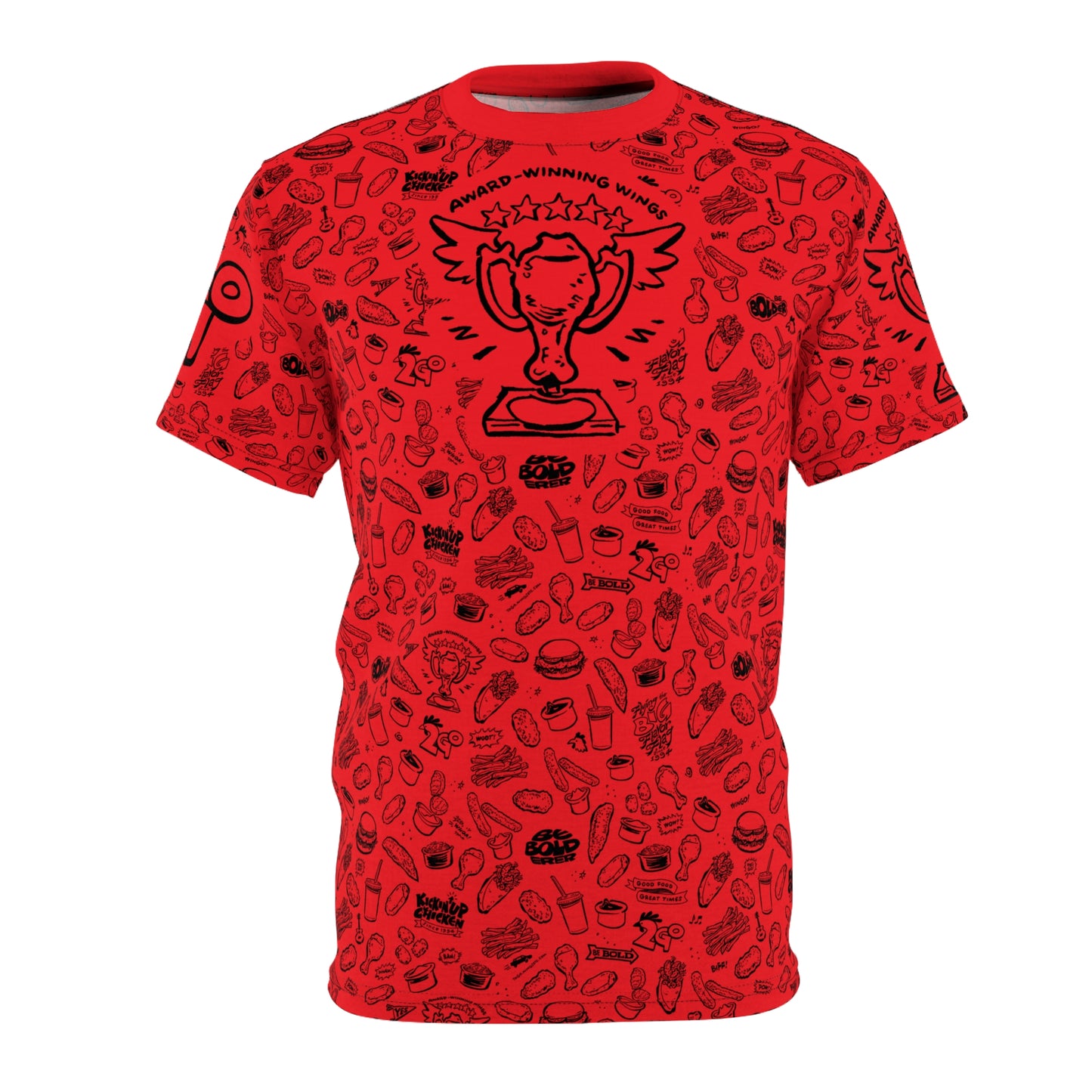 Black on Red "Wings Pattern" Award-Winning Snack Theme Unisex Tee - Fun, Unique Apparel for Food Lovers