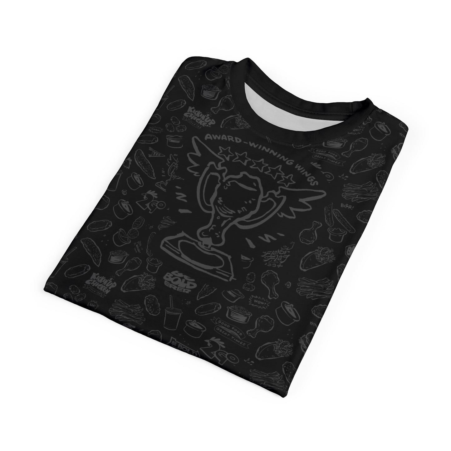 Light Gray on Black "Wings Pattern" Award-Winning Snack Theme Unisex Tee - Fun, Unique Apparel for Food Lovers