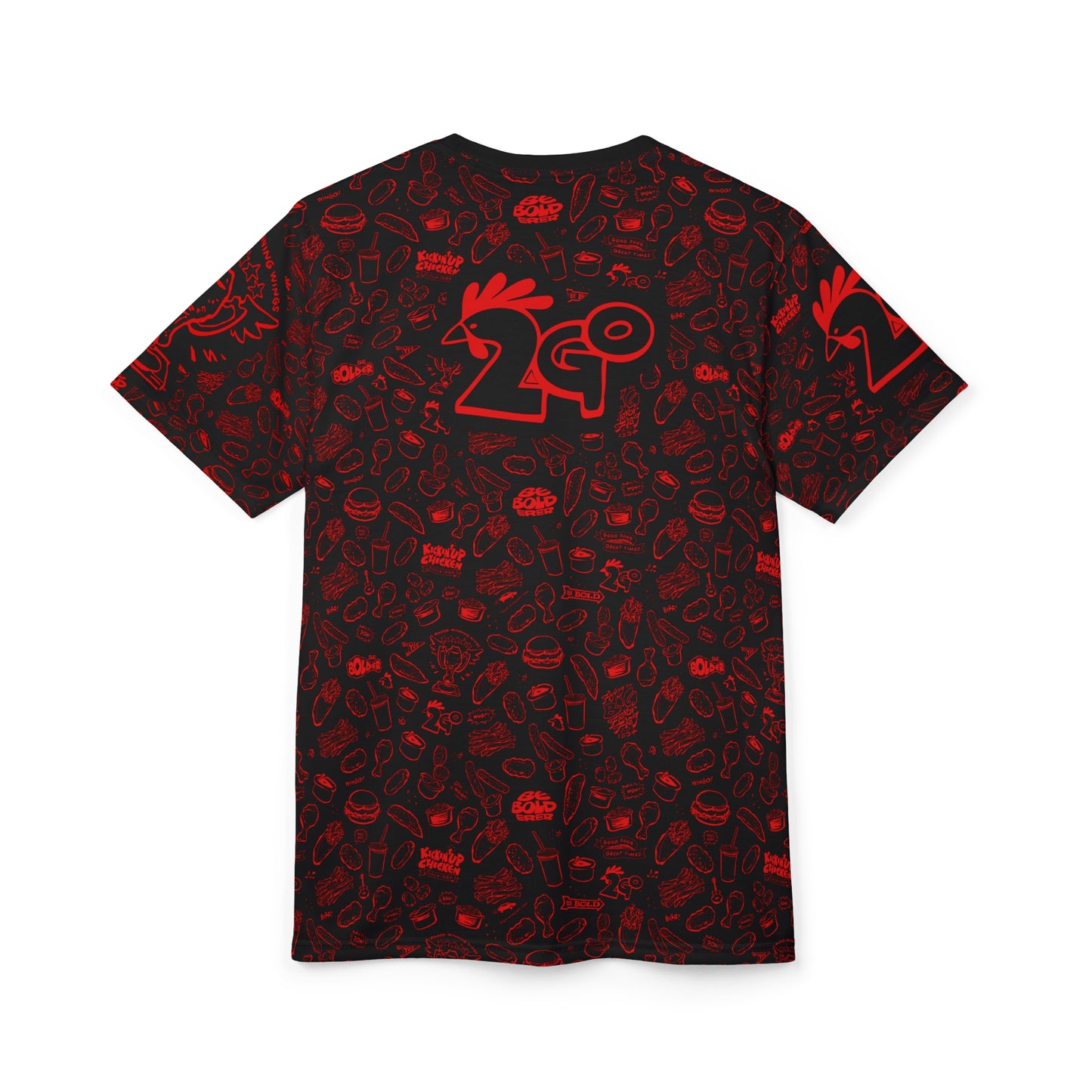 Red on Black "Wings Pattern" Award-Winning Snack Theme Unisex Tee - Fun, Unique Apparel for Food Lovers