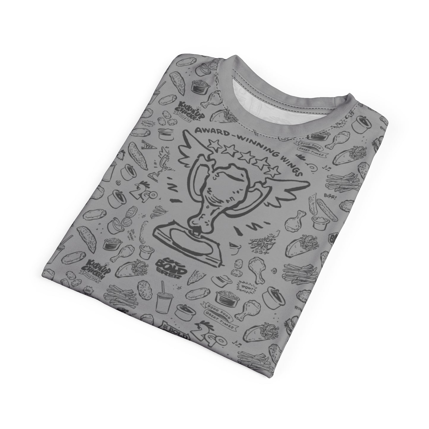 Med. Gray on Light Gray "Wings Pattern" Award-Winning Snack Theme Unisex Tee - Fun, Unique Apparel for Food Lovers