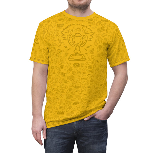 Dark Yellow on Yellow "Wings Pattern" Award-Winning Snack Theme Unisex Tee - Fun, Unique Apparel for Food Lovers