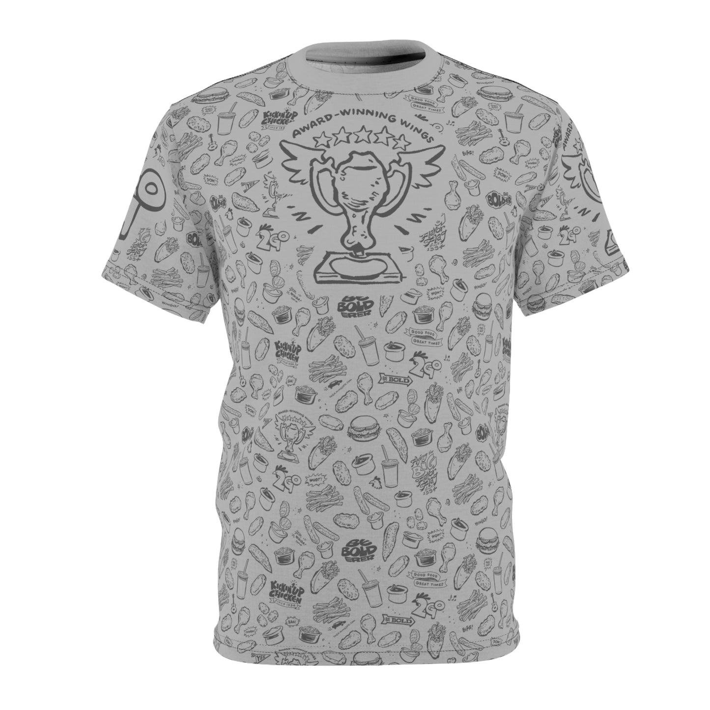 Med. Gray on Light Gray "Wings Pattern" Award-Winning Snack Theme Unisex Tee - Fun, Unique Apparel for Food Lovers