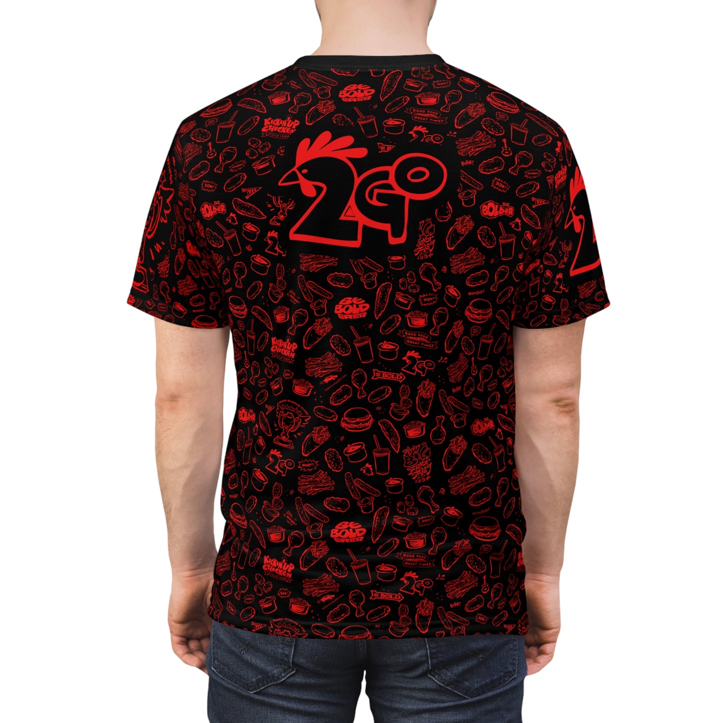 Red on Black "Wings Pattern" Award-Winning Snack Theme Unisex Tee - Fun, Unique Apparel for Food Lovers