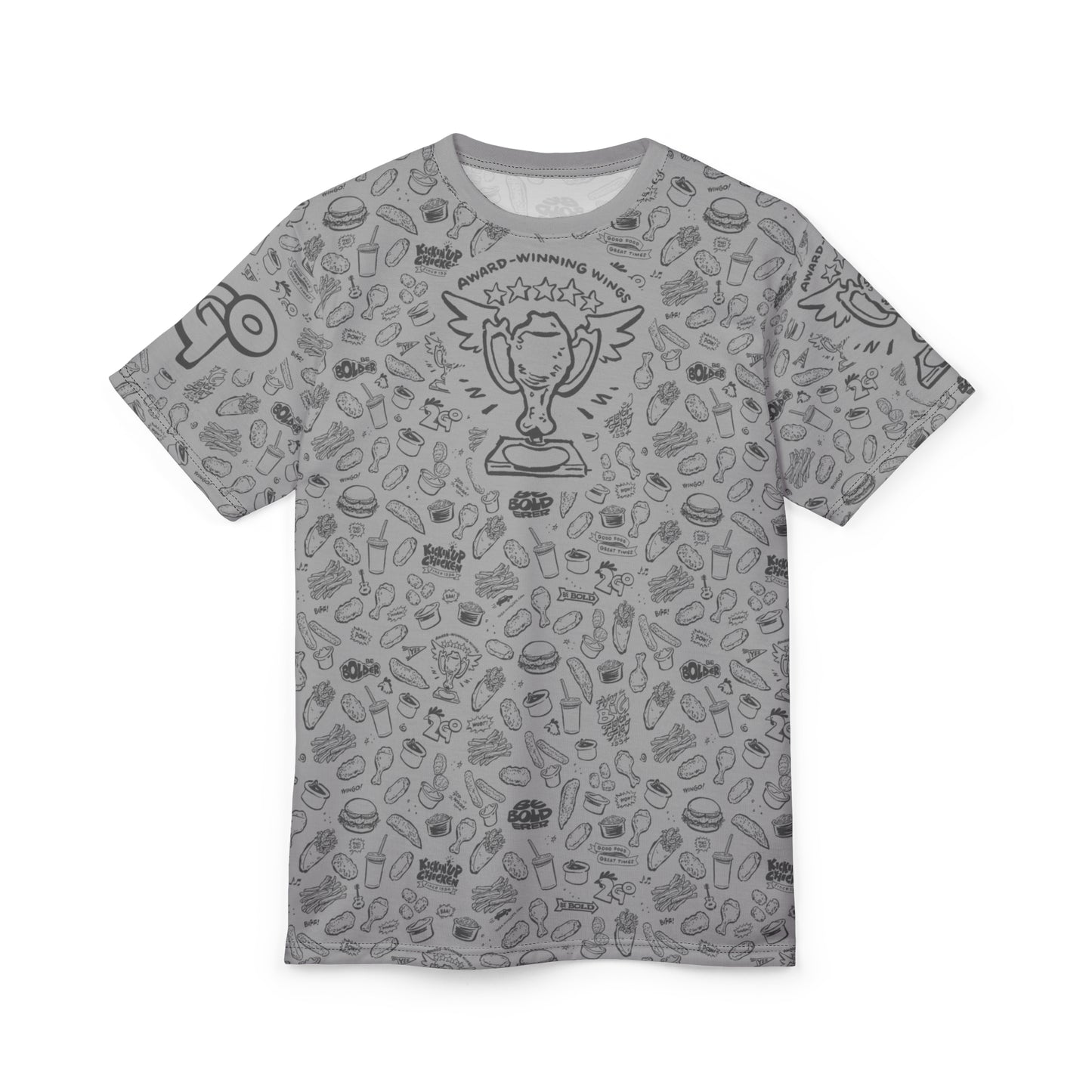 Med. Gray on Light Gray "Wings Pattern" Award-Winning Snack Theme Unisex Tee - Fun, Unique Apparel for Food Lovers