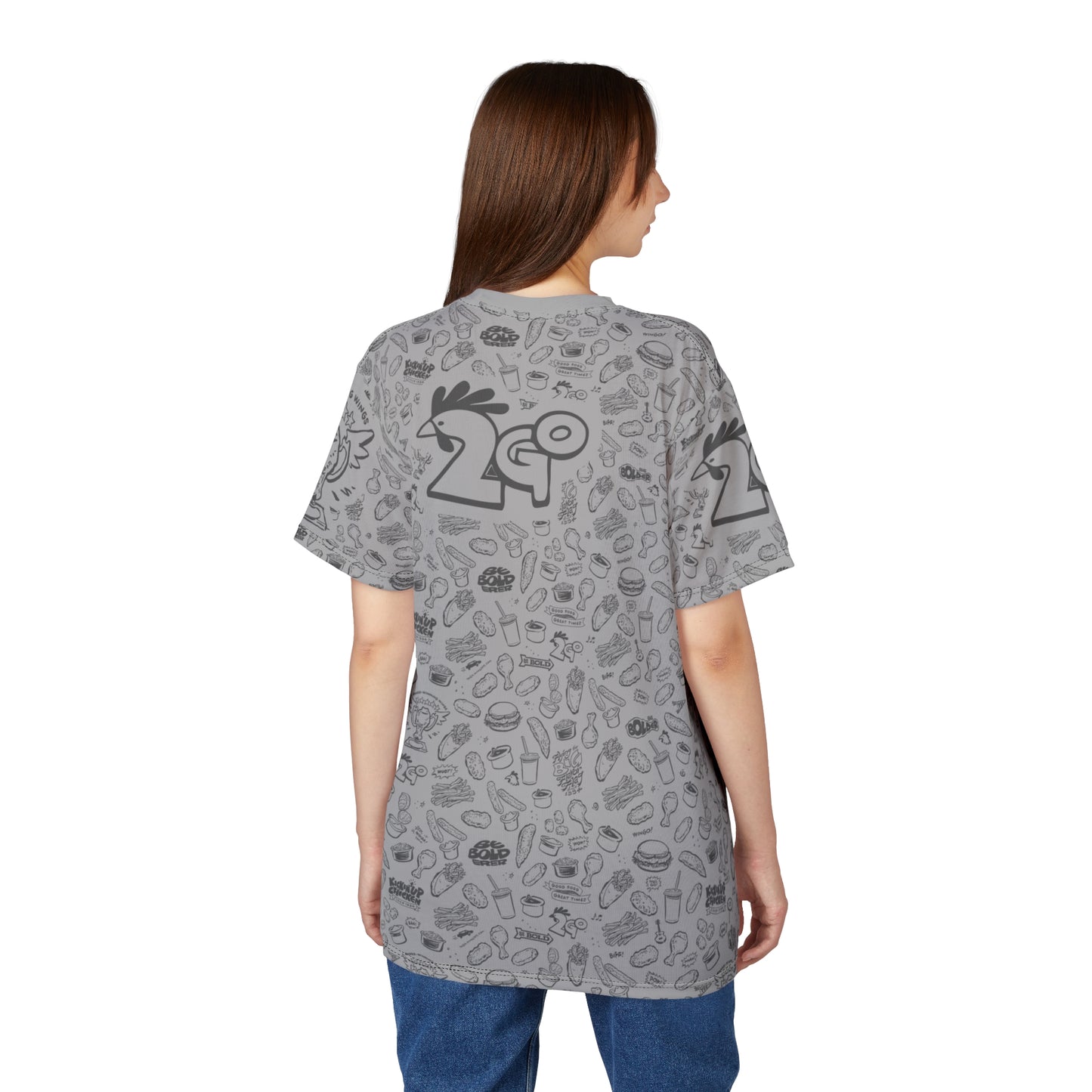 Med. Gray on Light Gray "Wings Pattern" Award-Winning Snack Theme Unisex Tee - Fun, Unique Apparel for Food Lovers